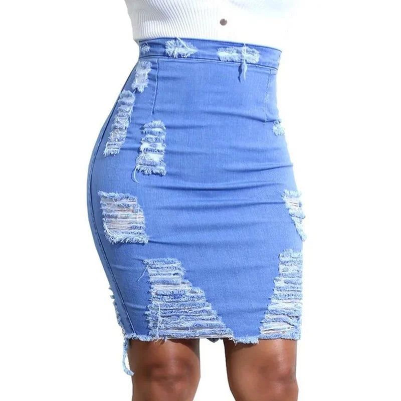 Damen Ripped Denim Minirock – High Waist Streetstyle